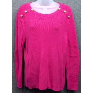TALBOTS PETITES Sweater - Hot Pink, Ribbed, Long Sleeve, Gold Buttons, Size XLP